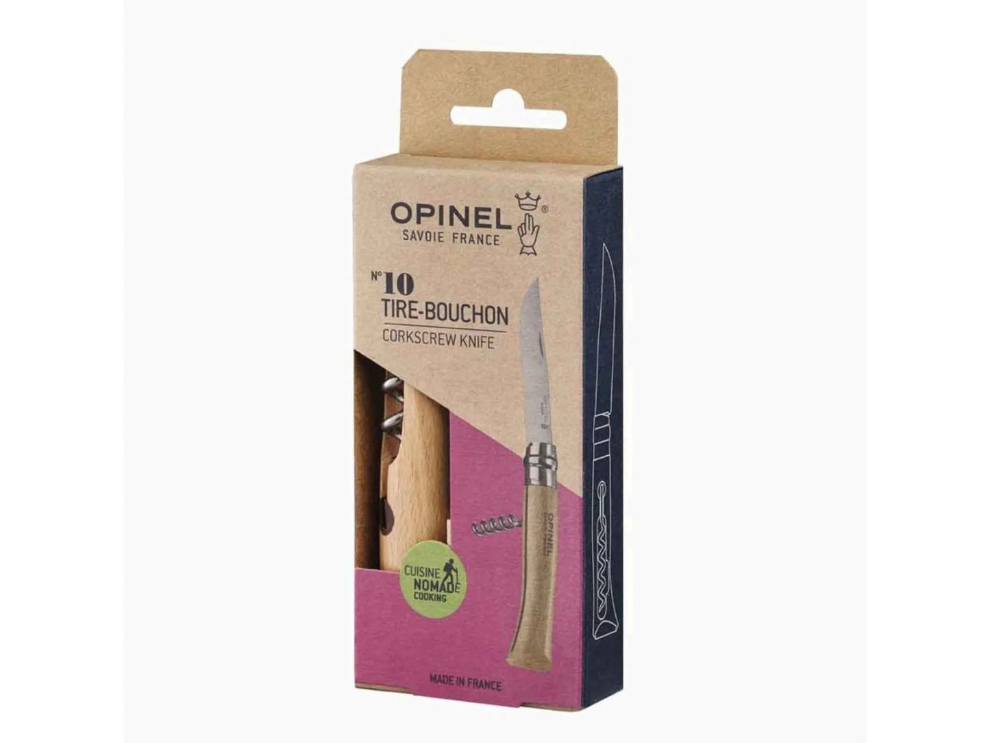 Couteau N10 - Inox - Hêtre - Opinel - Tire-bouchon